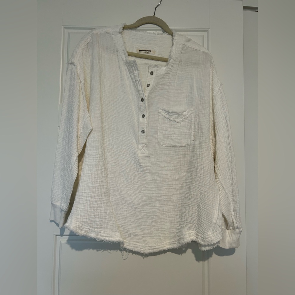 We the free long sleeve, white gauze, flowy shirt